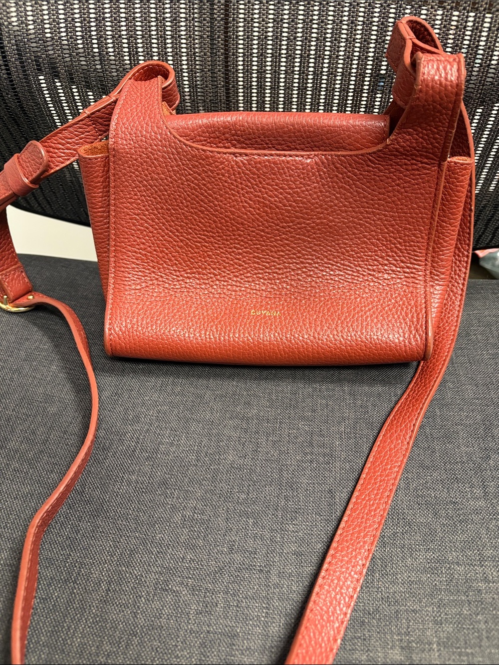 Cuyana Pebbled Leather Crossbody in Brick Red
